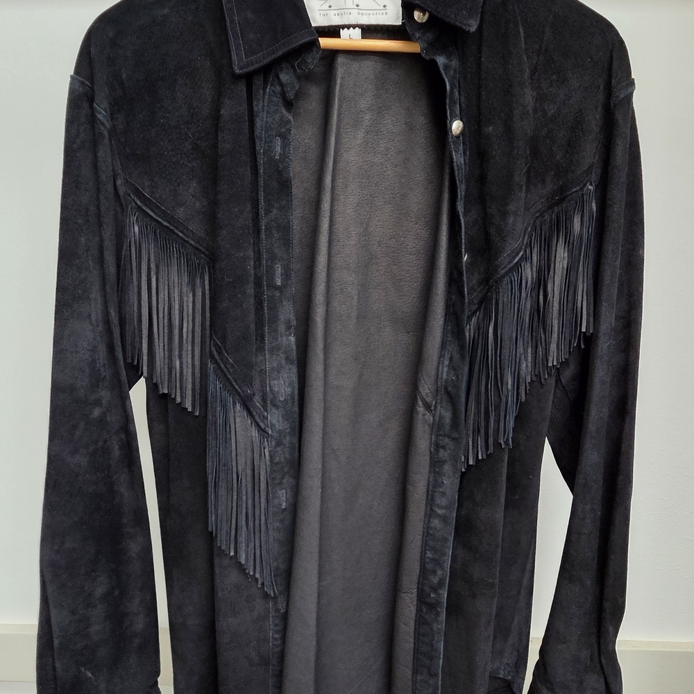 Black Fringe Women's Suede Shirt